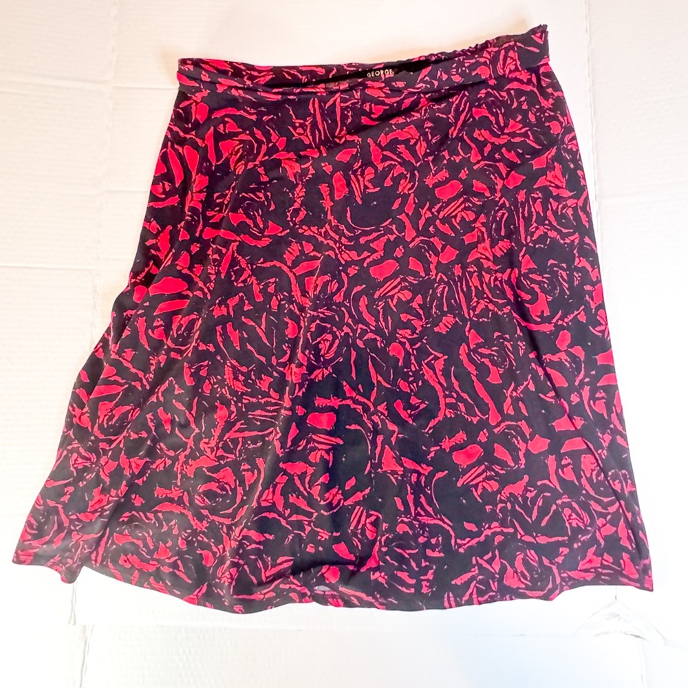 George Red & Black Rose Print A-Line Skirt – XL (16–18)